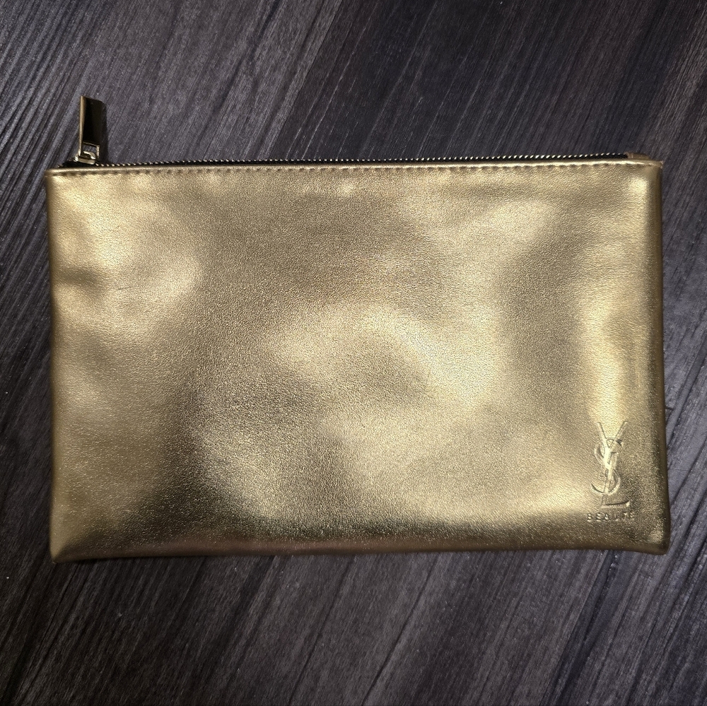 YSL Yves Saint Laurent Beaute Metallic Gold Cosmetic Pouch